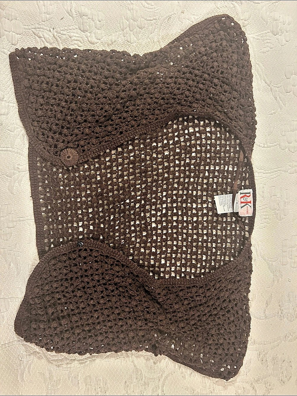 Vintage R&K Originals Open Knit Crochet Short Sleeve Top in Brown Size Medium